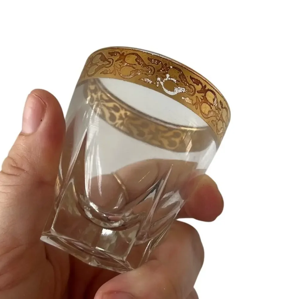 Lorren Home Trends Lorenzo Gold Band Shot Glass Set 6 with Tray Made in Italy